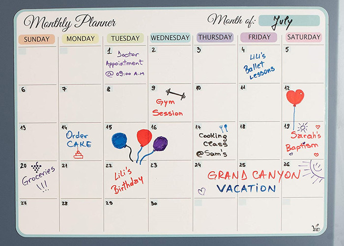 Magnetische koelkast Kalender Magnetische weekplanner voor droog wissen Maandelijkse planner met vlekwerend oppervlak voor eenvoudig schrijven en wissen